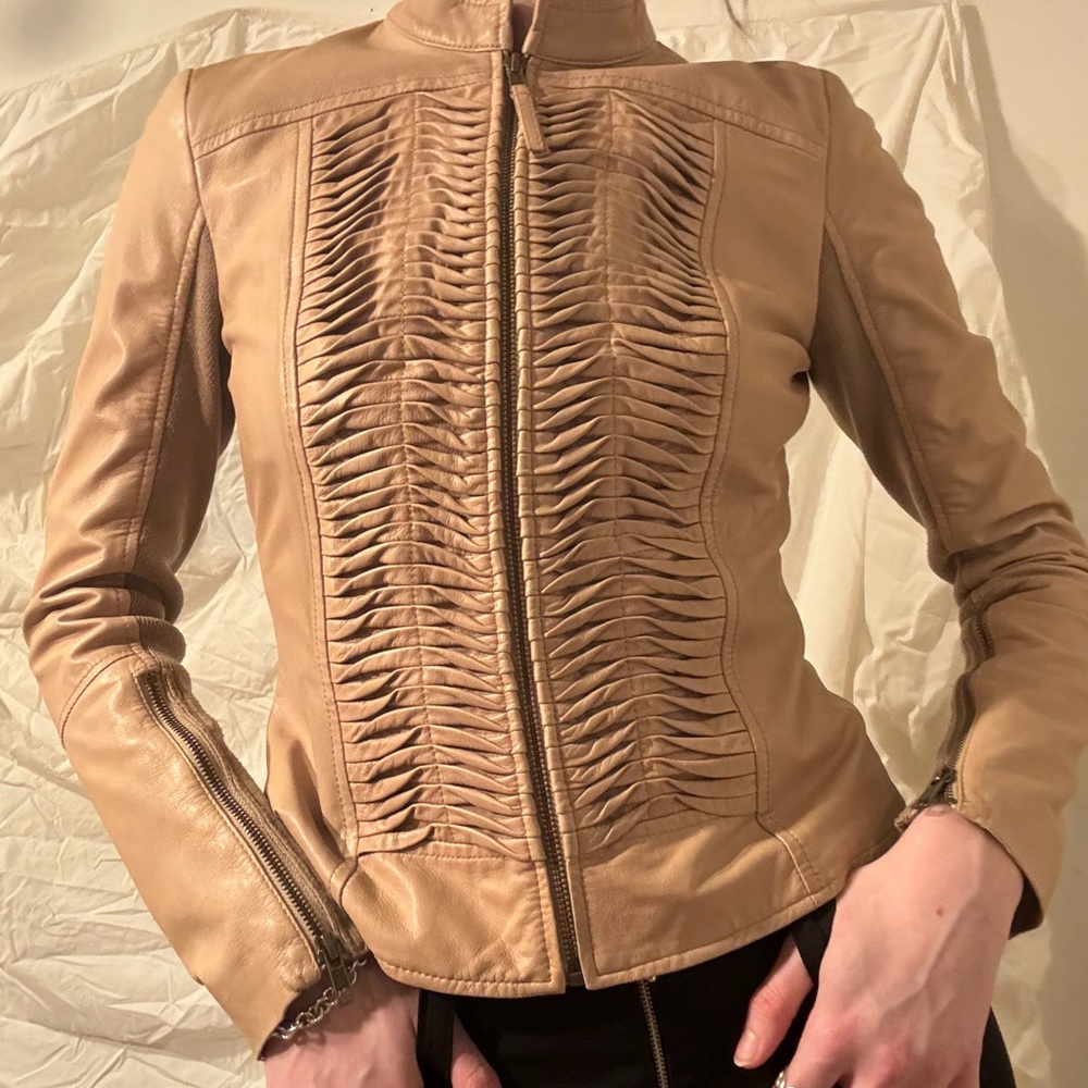 Tan LambSkin Leather Motto Jacket